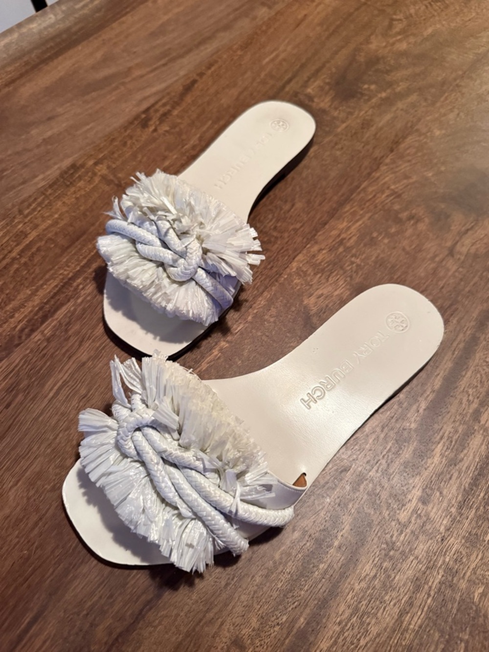 Tory Burch Cream Braided Fringe Slide Sandals - Size 8 - Picture 2 of 4